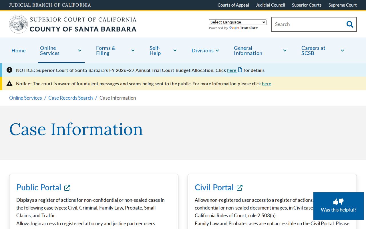 Goleta resident lookup Santa Barbara Superior Court case information