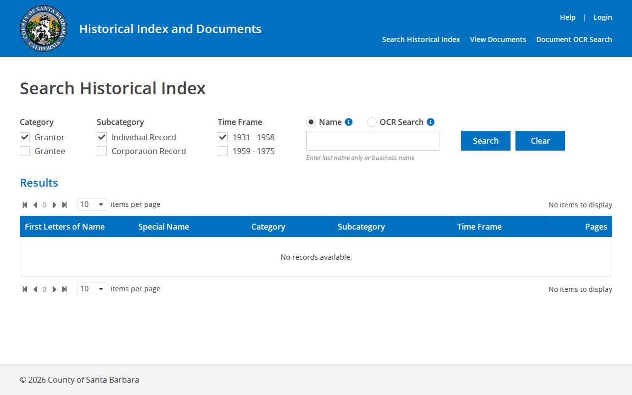 Goleta street directory historical recorder index for Santa Barbara County records